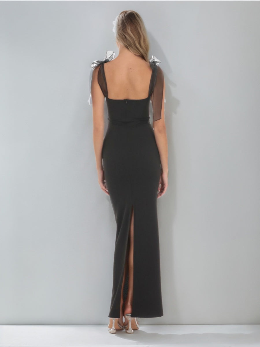 Sheath/Column Sweetheart Ruched Prom Dresses with Bowknot Straps/Slit BabaMila