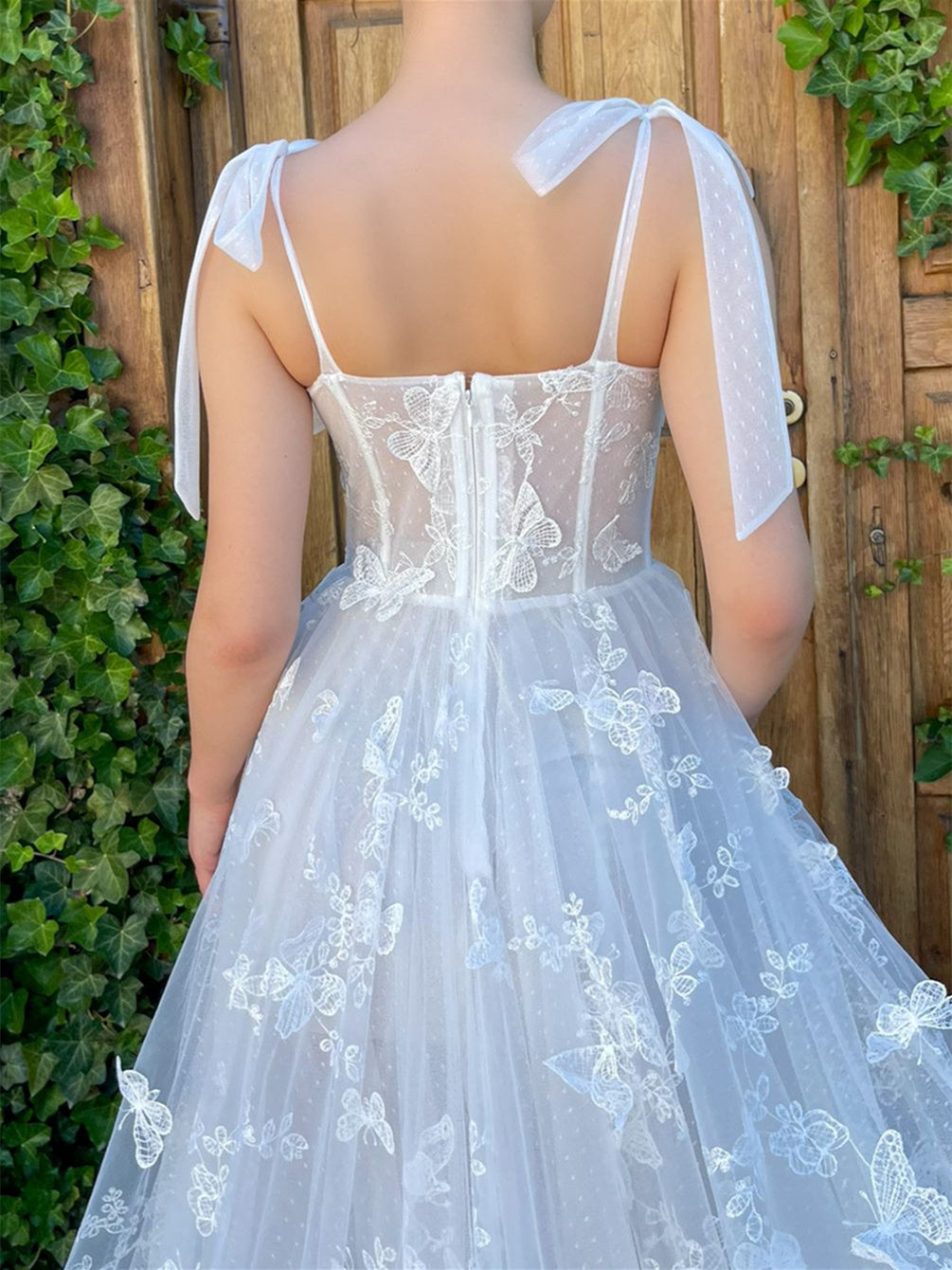 A-Line/Princess Bow knot Straps Sleeveless Floor-length Formal Prom Dresses with Butterfly BabaMila