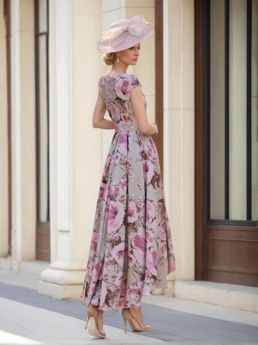 A-Line/Princess Scoop Neck Short Sleeves Printed Flower Mother Of The Bride & Groom Dresses BabaMila