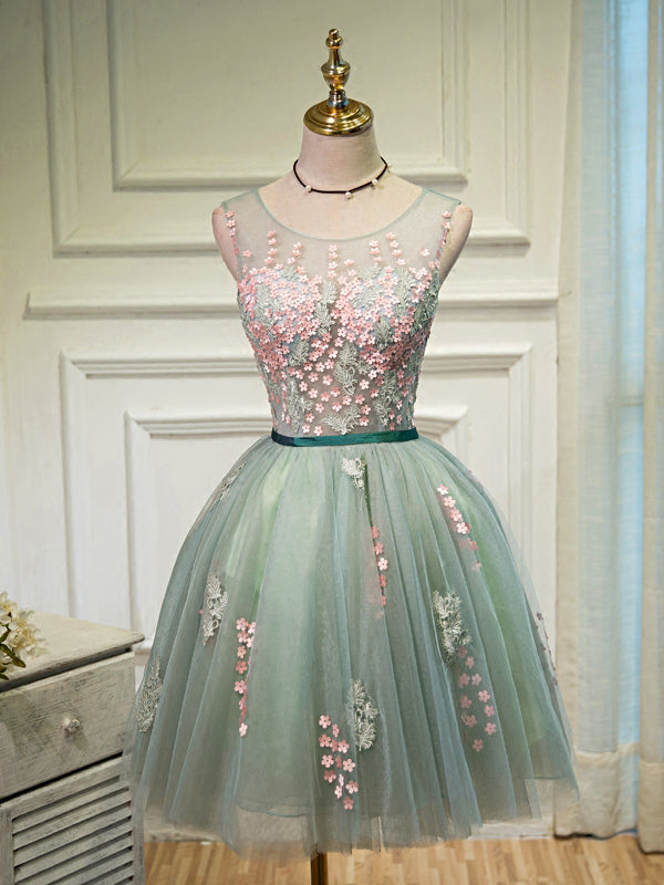 Lace Homecoming Dress Scoop A-line Tulle Lace-up Short Prom Dress Sexy Party Dress Homecoming Dress BabaMila