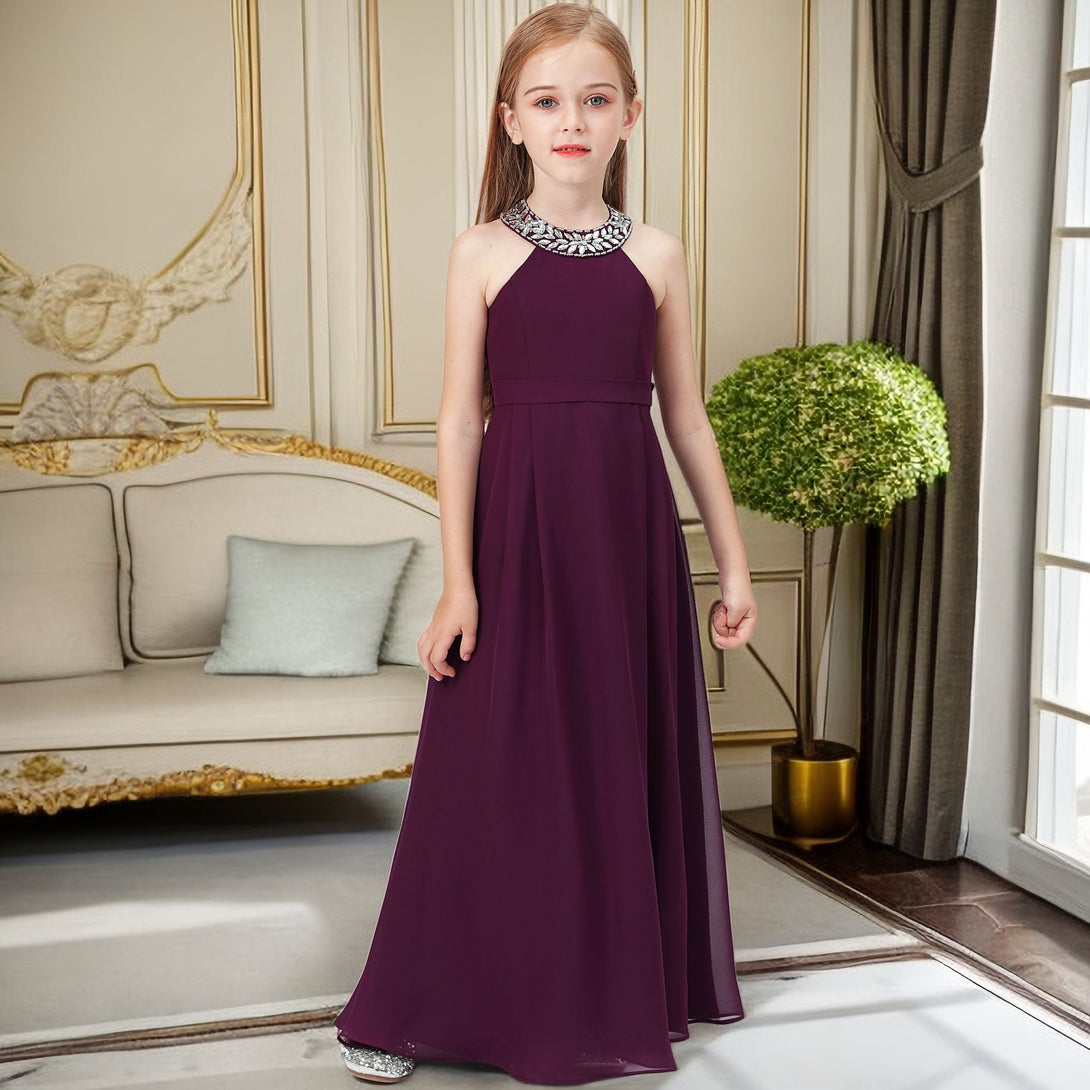 Chiffon Junior Bridesmaid Dress/Girls Birthday Dresses With Beads Gidiondress