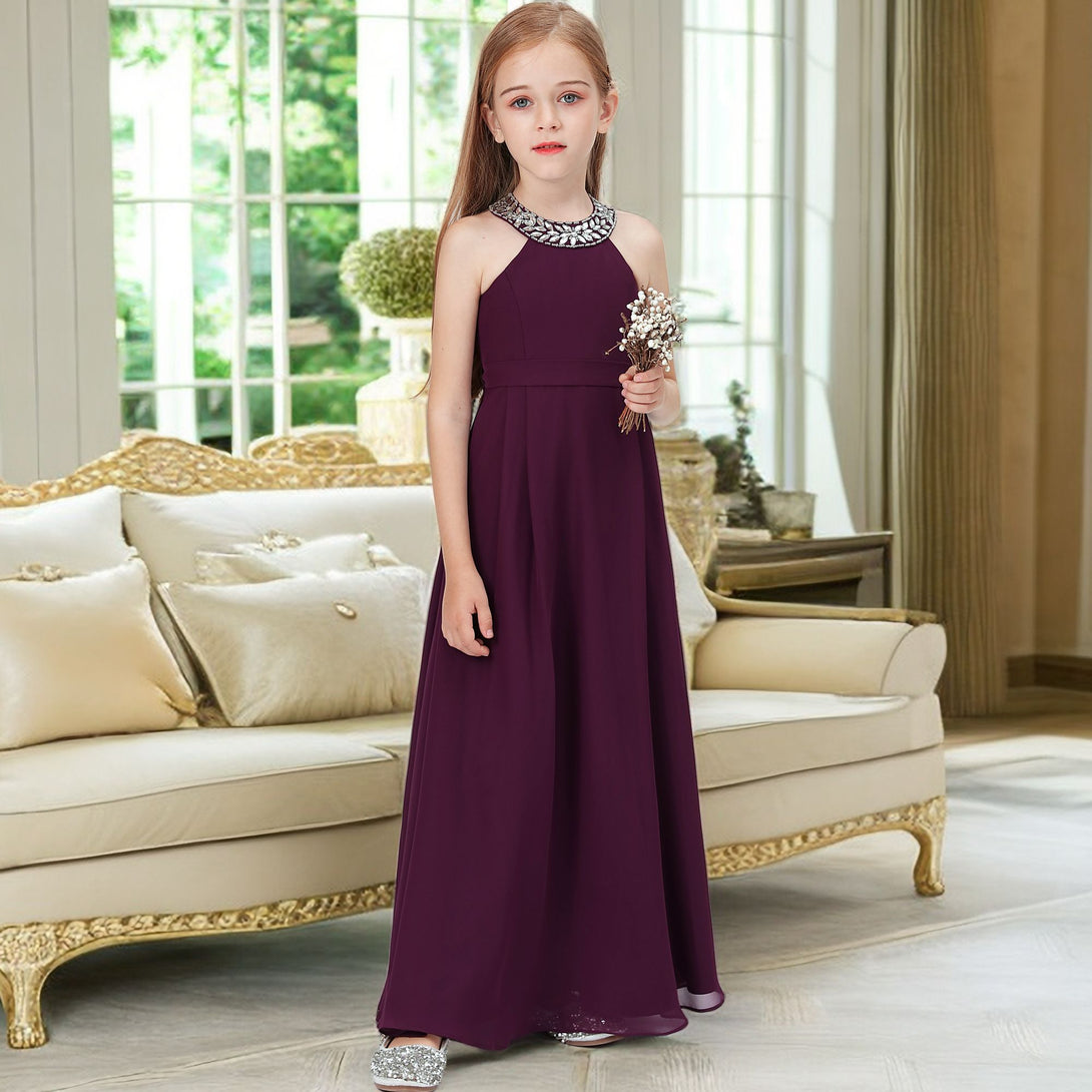 Chiffon Junior Bridesmaid Dress/Girls Birthday Dresses With Beads Gidiondress
