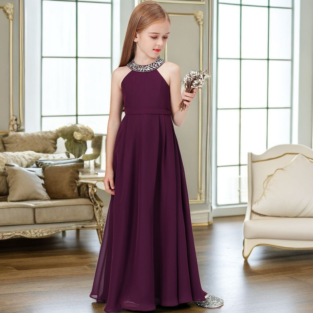 Chiffon Junior Bridesmaid Dress/Girls Birthday Dresses With Beads Gidiondress