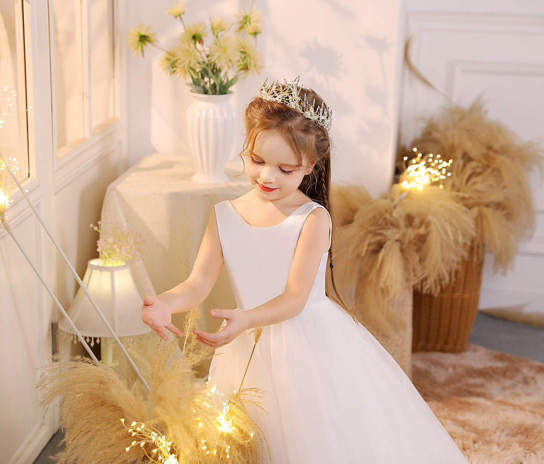 Ball Gown/Princess Scoop Neck Sleeveless Tulle/Satin Ivory Floor-Length Flower Girl Dresses/First Communion Dress Girls Gidiondress