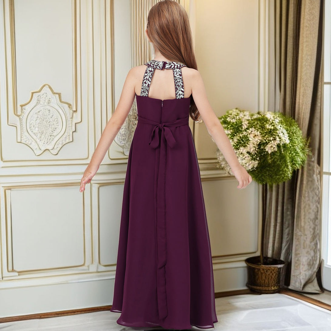 Chiffon Junior Bridesmaid Dress/Girls Birthday Dresses With Beads Gidiondress