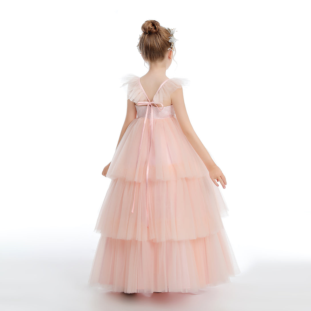 Ball Gown/Princess Flutter straps Scoop Neck Floor-Length Satin/Tulle Flower Girl Dresses With Appliques/Ribbon Girls Gidiondress