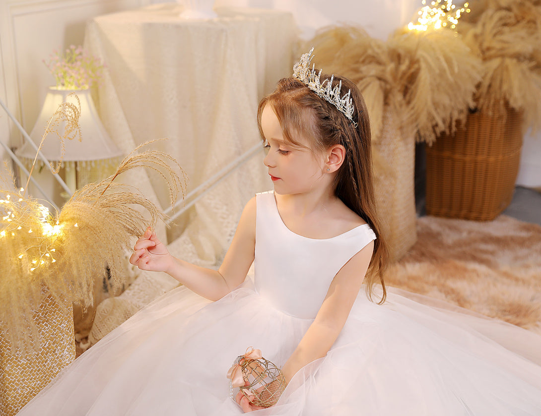 Ball Gown/Princess Scoop Neck Sleeveless Tulle/Satin Ivory Floor-Length Flower Girl Dresses/First Communion Dress Girls Gidiondress