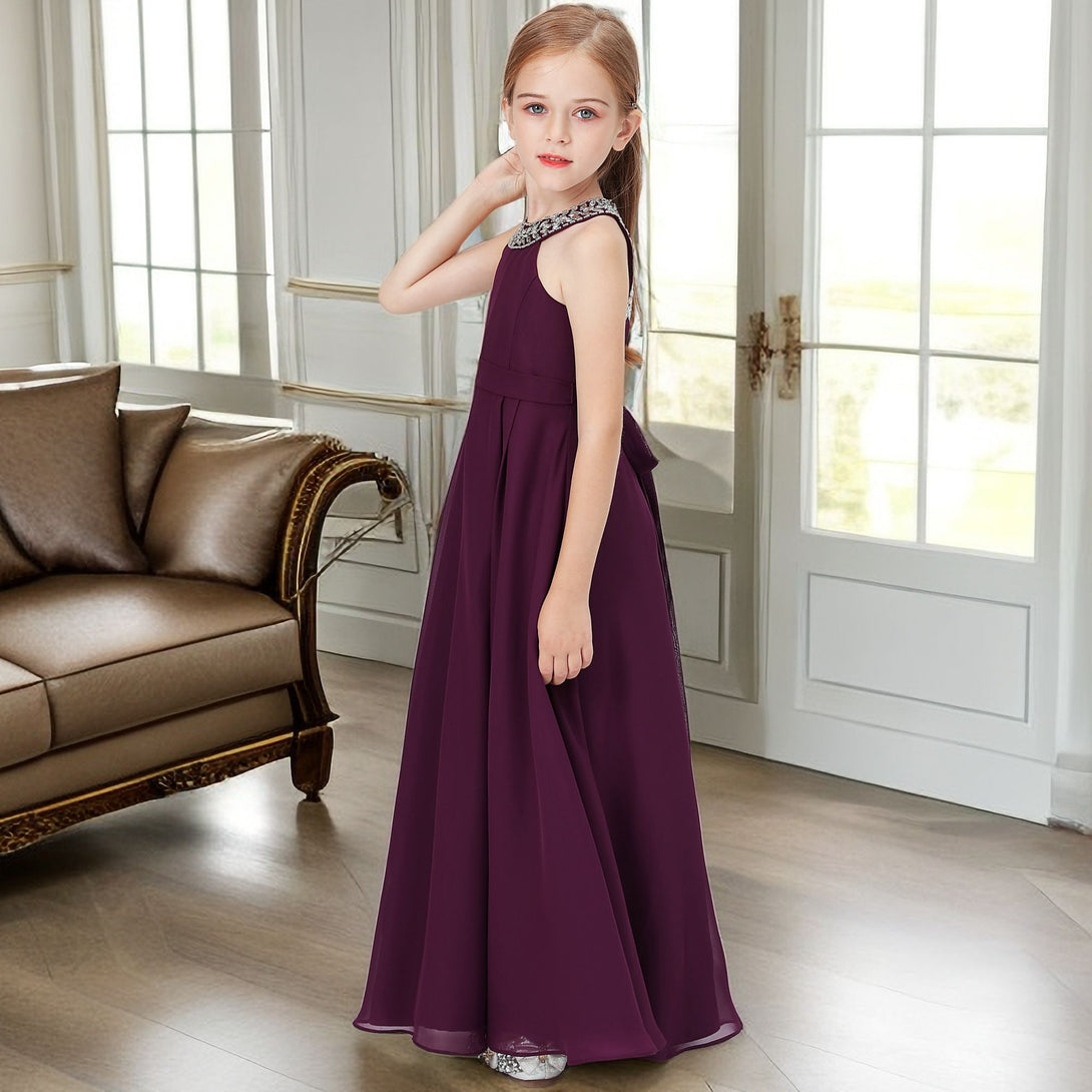 Chiffon Junior Bridesmaid Dress/Girls Birthday Dresses With Beads Gidiondress