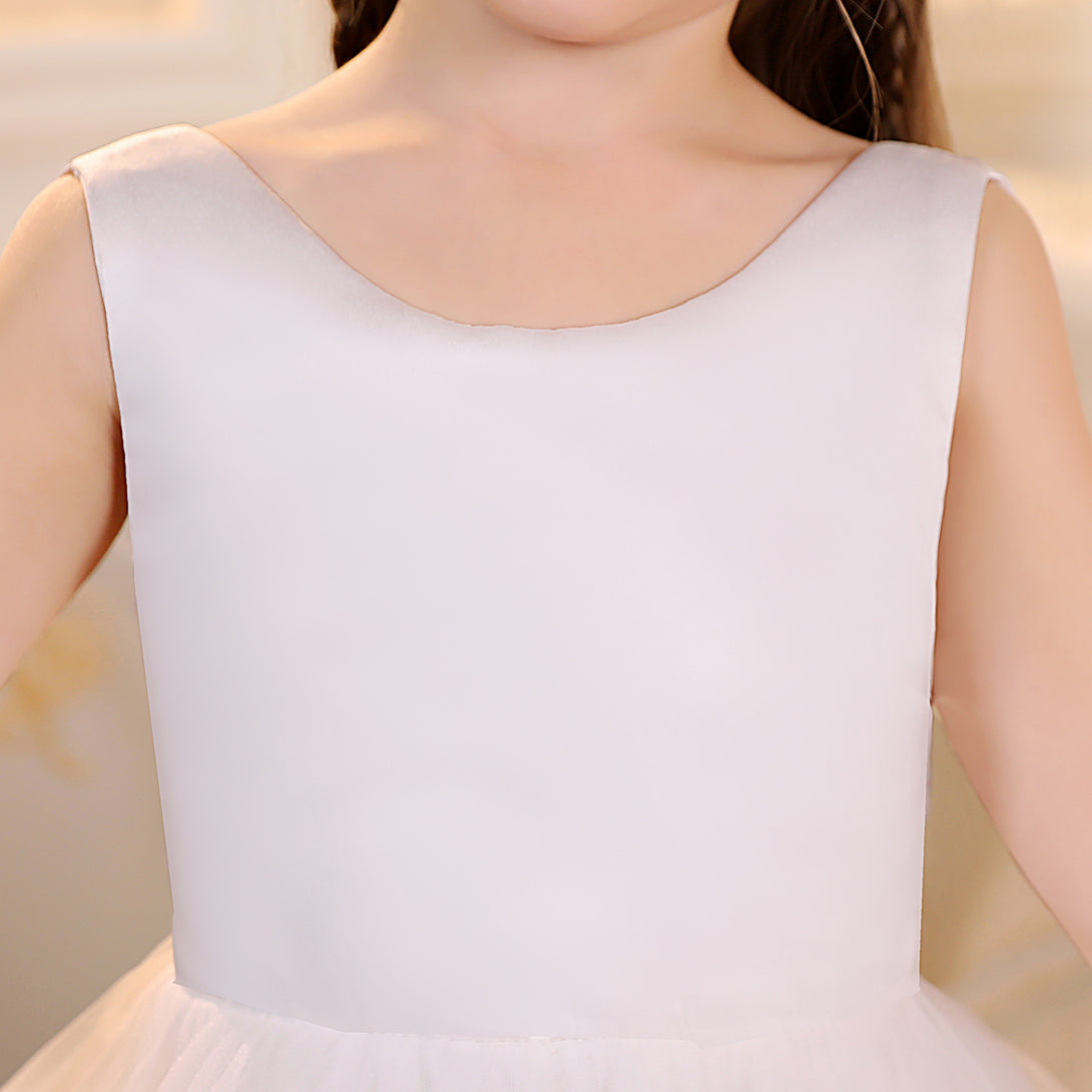 Ball Gown/Princess Scoop Neck Sleeveless Tulle/Satin Ivory Floor-Length Flower Girl Dresses/First Communion Dress Girls Gidiondress