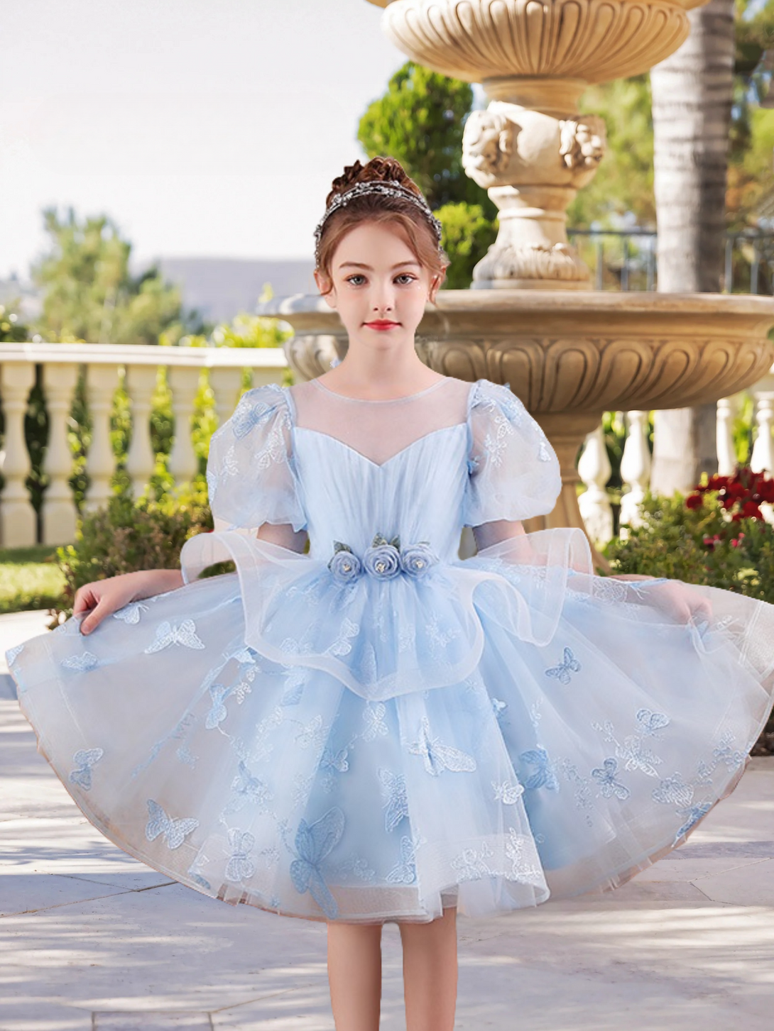 Scoop Neck Puff Sleeve Knee-Length Exquisite Lace/Tulle Girls Birthday Dresses With Pleated/Appliques/3D Flower Gidiondress