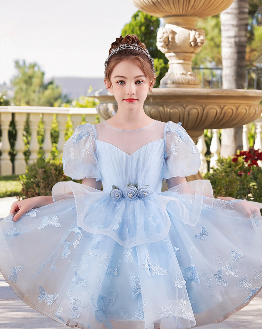 Scoop Neck Puff Sleeve Knee-Length Exquisite Lace/Tulle Girls Birthday Dresses With Pleated/Appliques/3D Flower Gidiondress