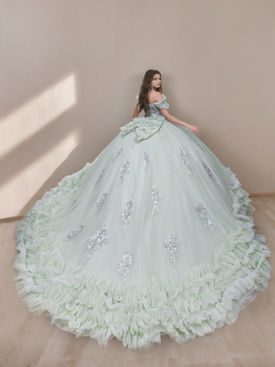 Ball Gown Sweetheart Sleeveless Court Train Tulle Long Prom Dresses with Lace/Appliques BabaMila