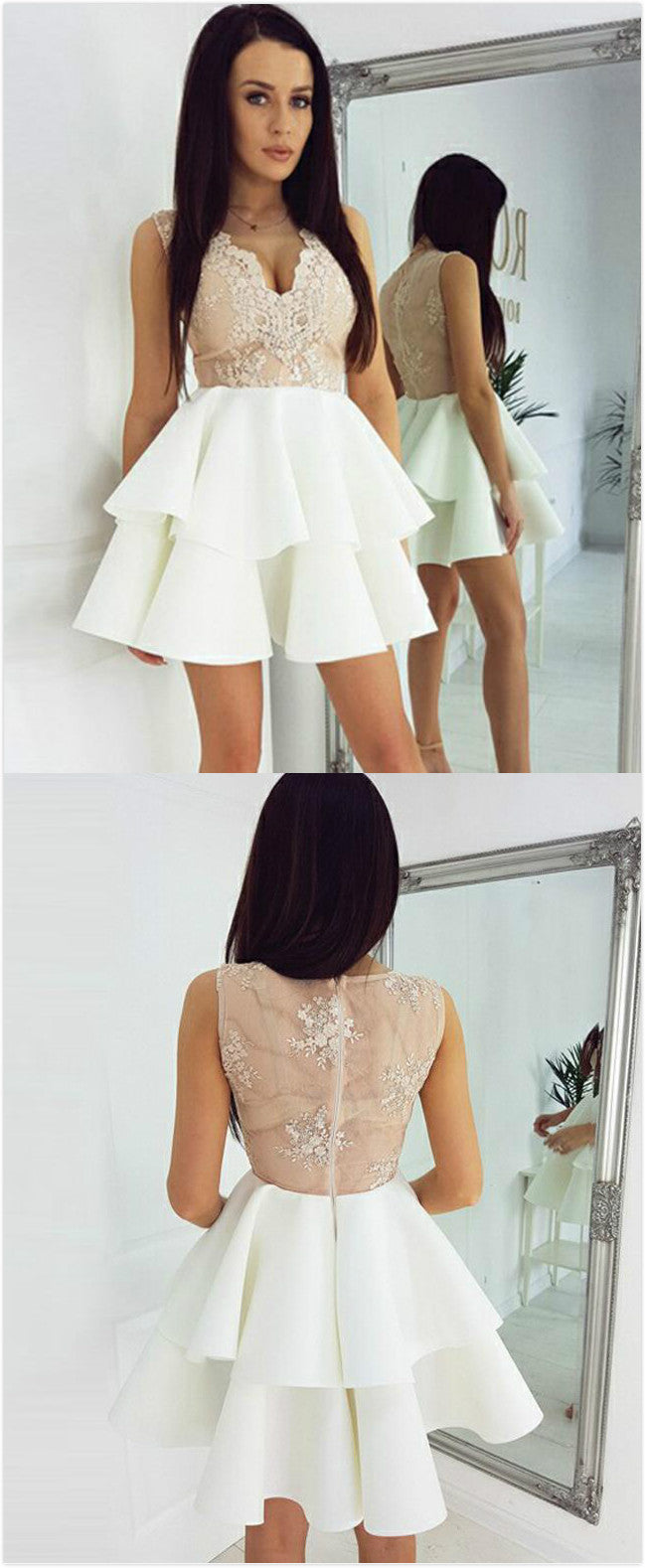 Beautiful Homecoming Dresses V-neck Lace Short Prom Dress Party Dress Homecoming Dress BabaMila