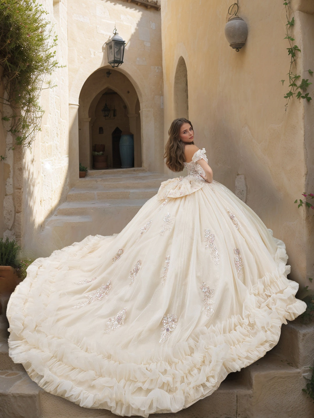 Ball Gown Sweetheart Sleeveless Court Train Tulle Long Prom Dresses with Lace/Appliques BabaMila