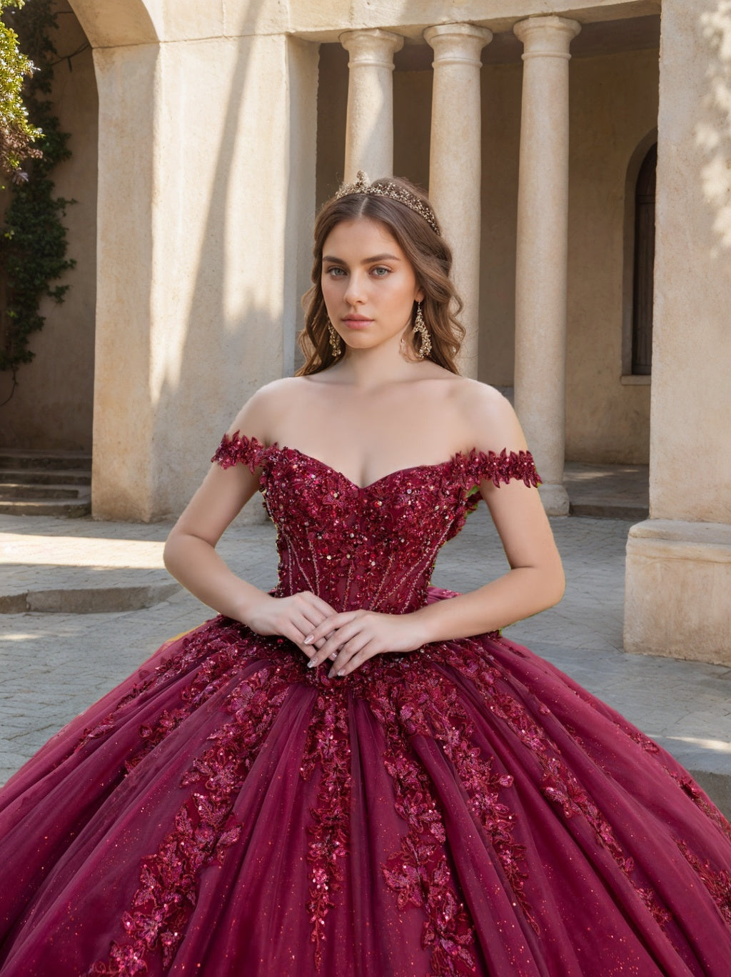 Ball Gown Off-the-Shoulder Sleeveless Court Train Long Prom Dresses with Lace/Appliques BabaMila