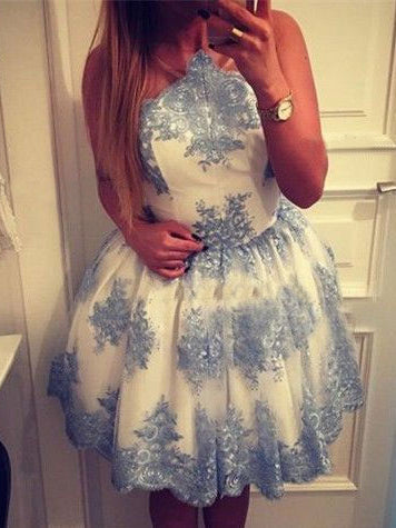 Beautiful Homecoming Dress Scoop Appliques Tulle Short Prom Dress Party Dress Homecoming Dress BabaMila