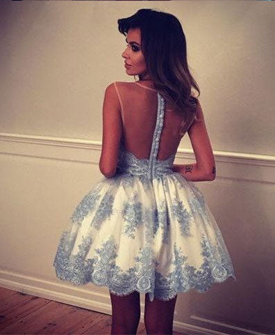 Beautiful Homecoming Dress Scoop Appliques Tulle Short Prom Dress Party Dress Homecoming Dress BabaMila