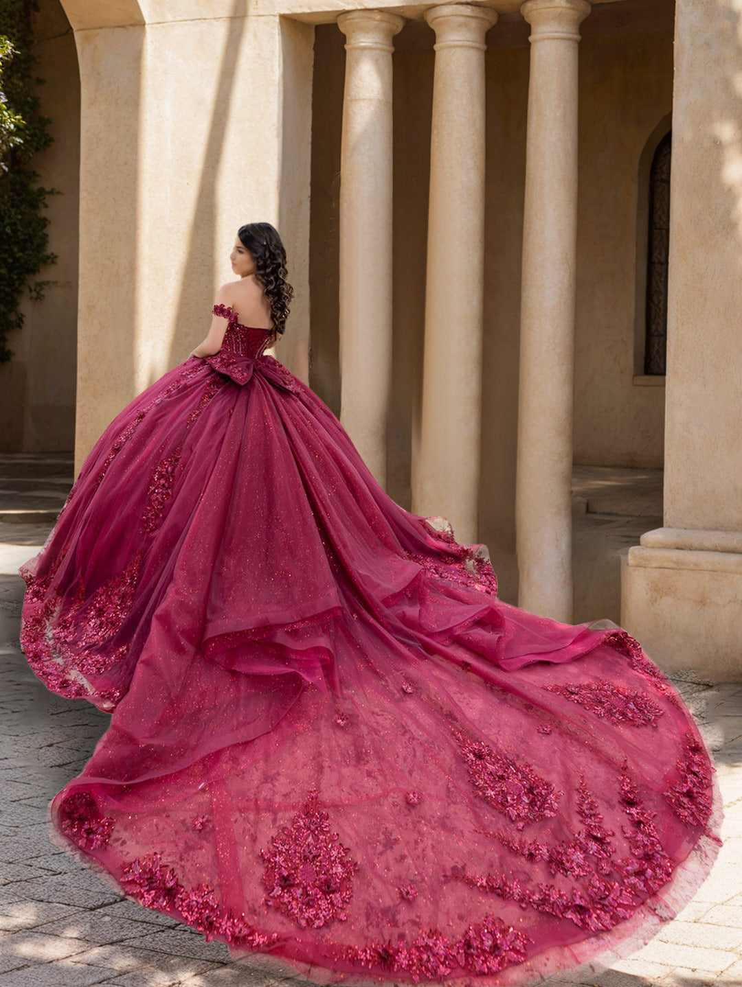 Ball Gown Off-the-Shoulder Sleeveless Court Train Long Prom Dresses with Lace/Appliques BabaMila