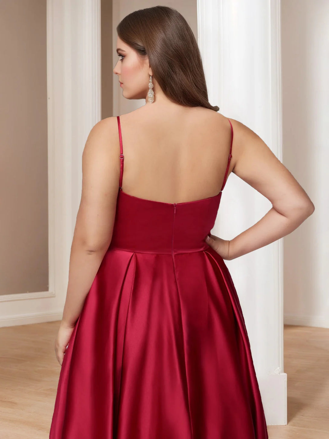 A-Line/Princess Square Neck Sleeveless Floor-Length Plus Size Satin Prom Dresses BabaMila