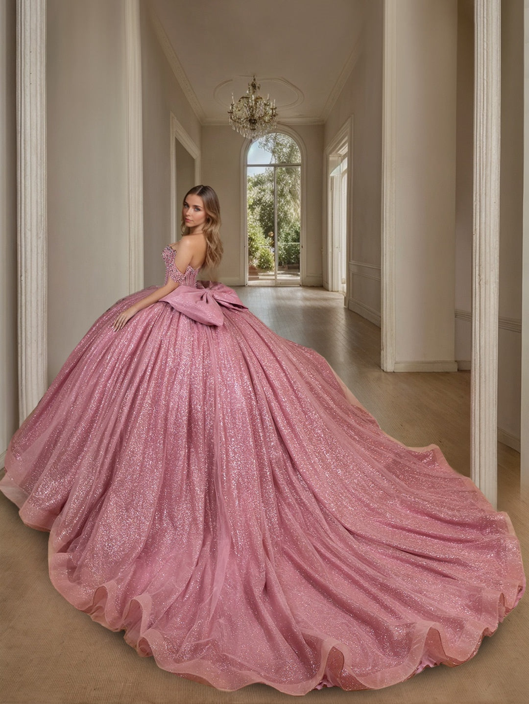 Ball Gown Off-the-Shoulder Sleeveless Court Train Tulle Long Prom Dresses with Sequins/Bow BabaMila