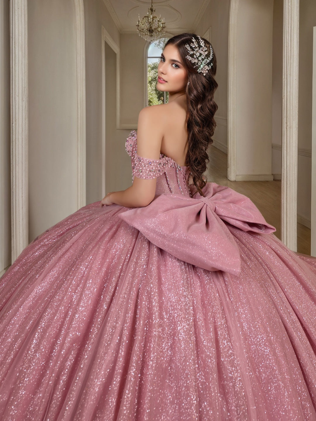 Ball Gown Off-the-Shoulder Sleeveless Court Train Tulle Long Prom Dresses with Sequins/Bow BabaMila