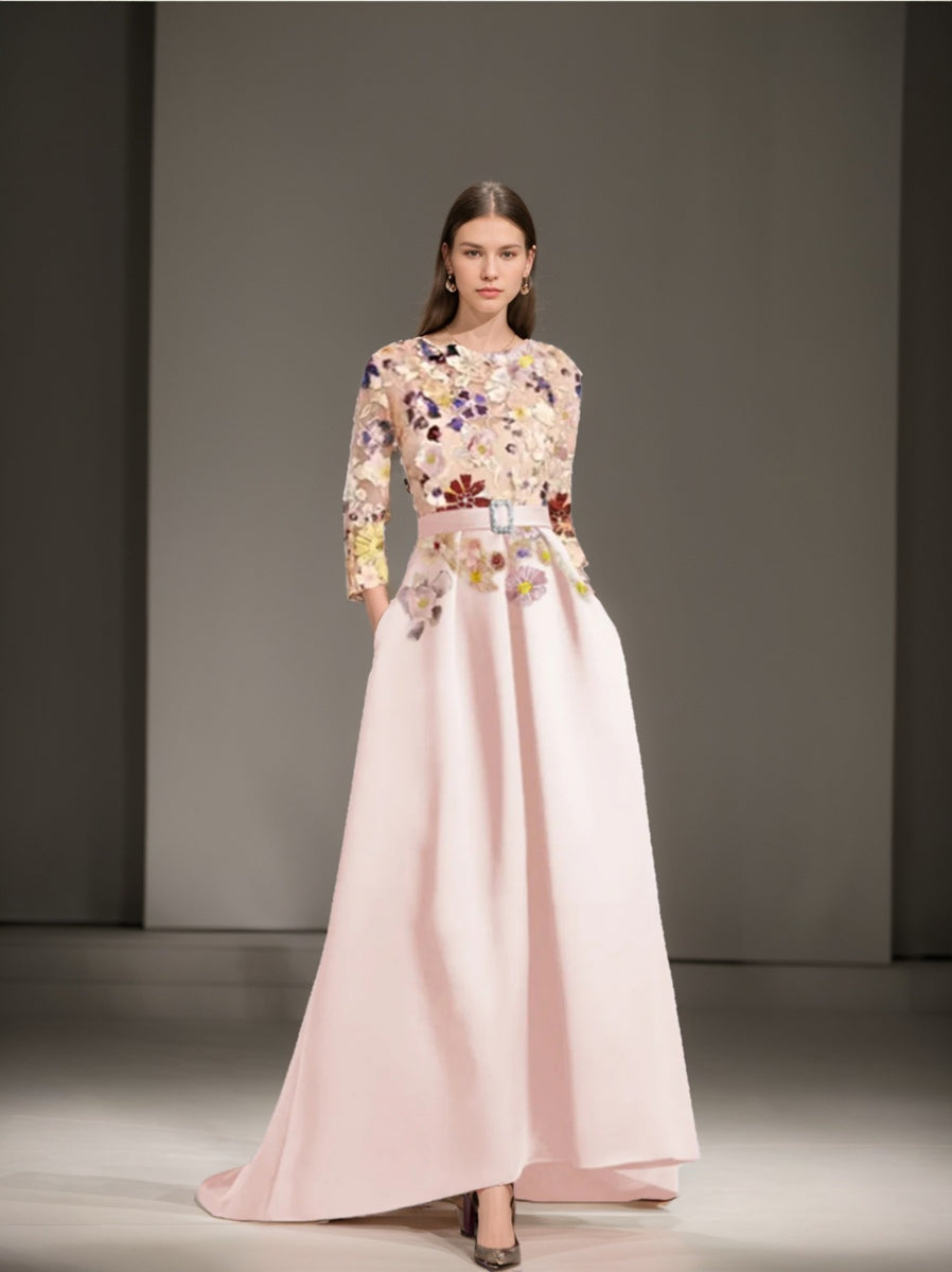 A-Line/Princess Scoop 3/4 Sleeves Asymmetrical Mother Of The Bride Dresses With Appliques Lace BabaMila