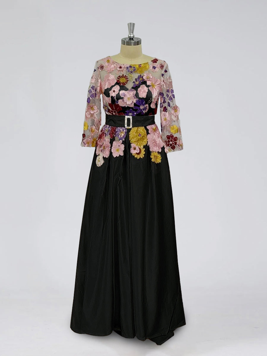 A-Line/Princess Scoop 3/4 Sleeves Asymmetrical Mother Of The Bride Dresses With Appliques Lace BabaMila