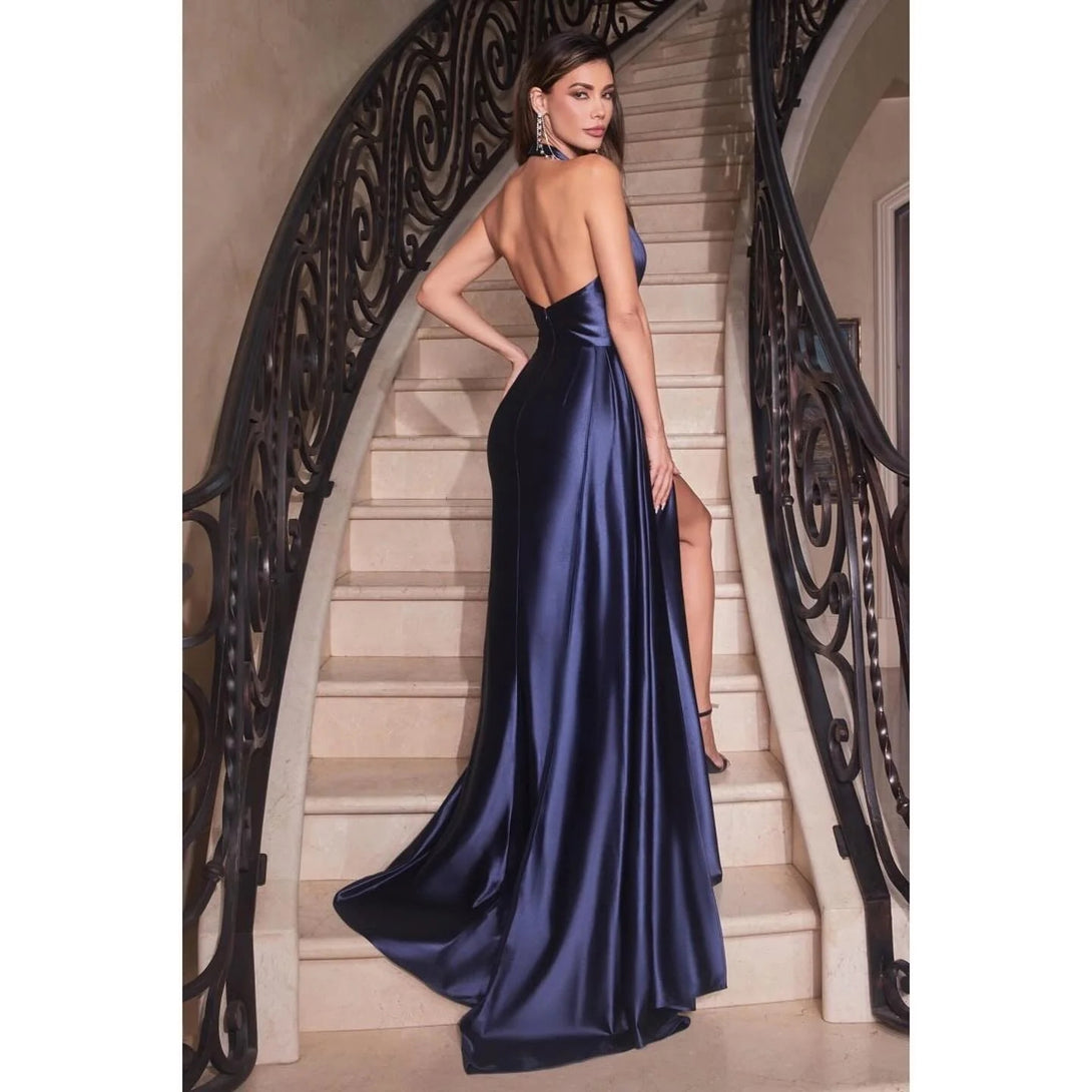 Sheath/Column Halter Floor-Length Evening Dresses With Split Side BabaMila