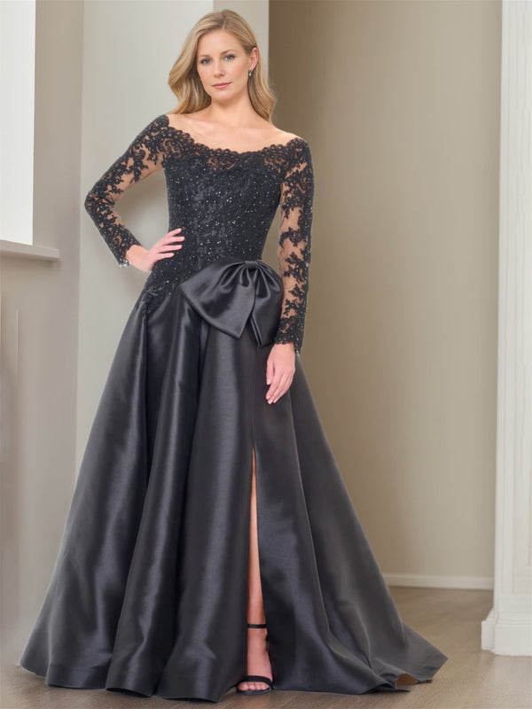 A-Line/Princess Scoop Long Sleeves Tea-Length Wedding Dress With Bowknot BabaMila