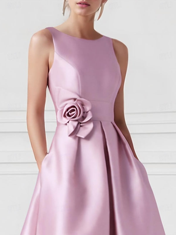 A-Line/Princess Boat Neck Sleeveless Floor-Length Prom Dresses with Pocket/3D Flower BabaMila