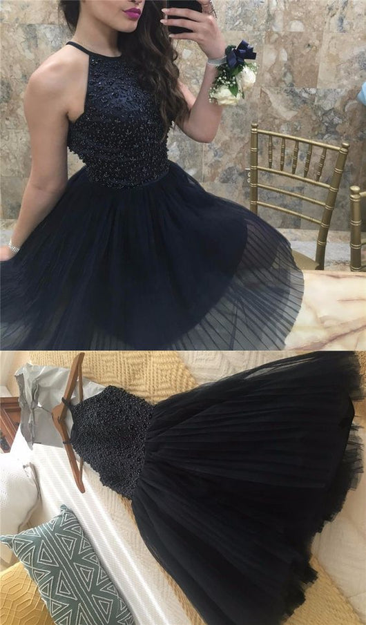 Homecoming Dress Sexy Tulle Halter Beading Short Prom Dress Party Dress Homecoming Dress BabaMila