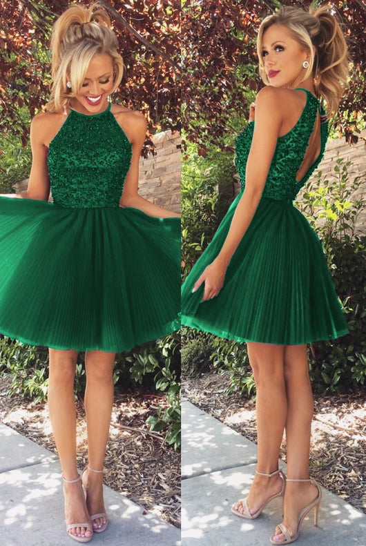 Homecoming Dress Sexy Tulle Halter Beading Short Prom Dress Party Dress Homecoming Dress BabaMila