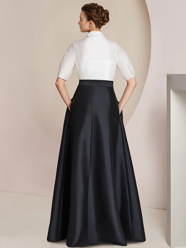 A-Line/Princess Shirt Collar Short Sleeves Floor-Length 2 Pieces Mother Of The Bride Dresses With Bowknot BabaMila