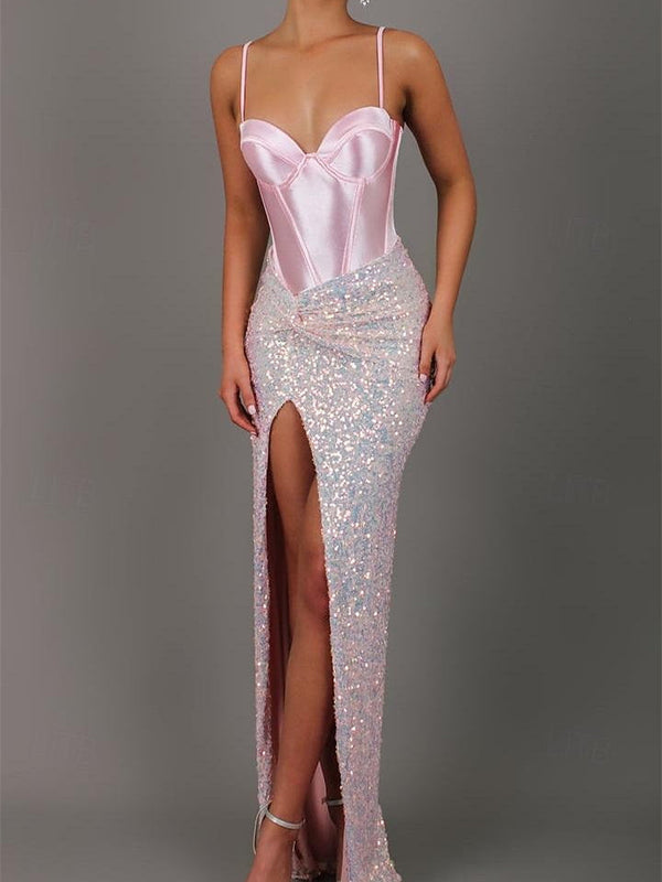 Mermaid/Trumpet Sweep / Brush Train Spaghetti Straps Prom Dresses with Sequin BabaMila