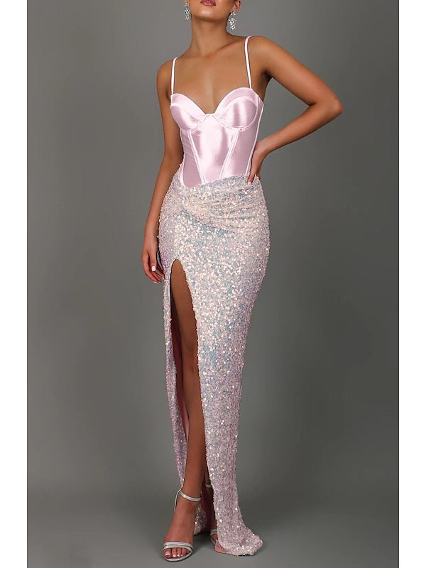 Mermaid/Trumpet Sweep / Brush Train Spaghetti Straps Prom Dresses with Sequin BabaMila