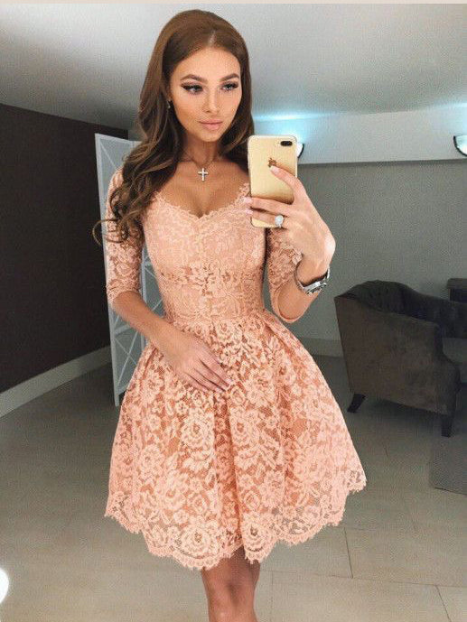 Half Sleeve Homecoming Dresses Aline Lace Short Prom Dress Party Dress Homecoming Dress BabaMila