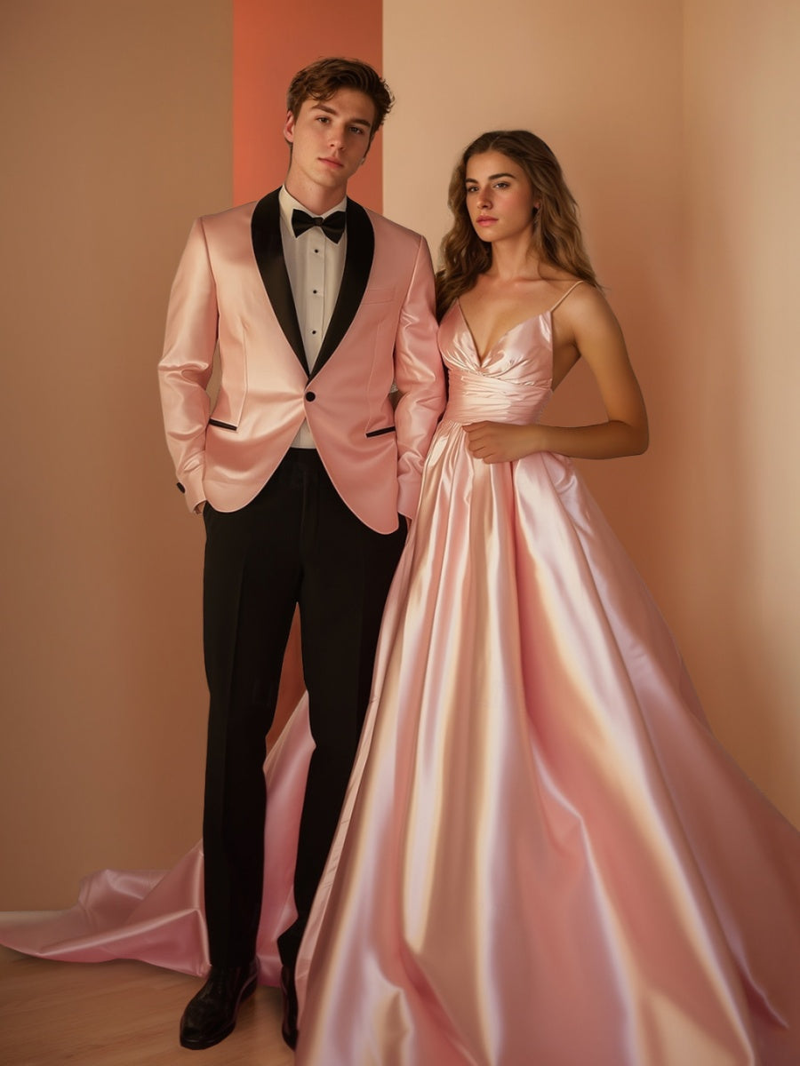 A-Line/Princess Spaghetti Straps V-Neck Floor-Length Ruched Prom Dresses BabaMila