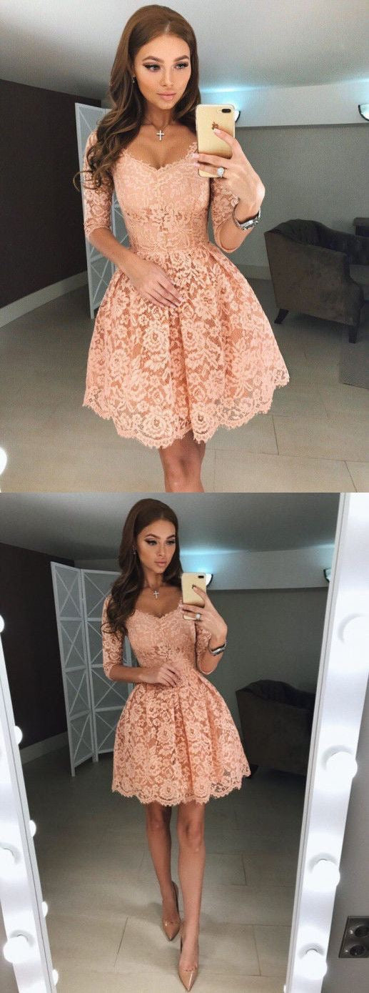 Half Sleeve Homecoming Dresses Aline Lace Short Prom Dress Party Dress Homecoming Dress BabaMila