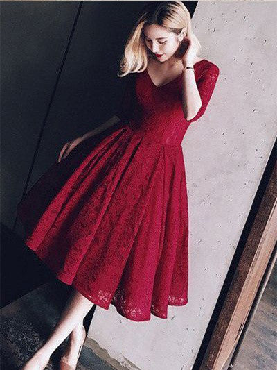Homecoming Dress Burgundy Tea-length Short Prom Dress Party Dress Homecoming Dress BabaMila