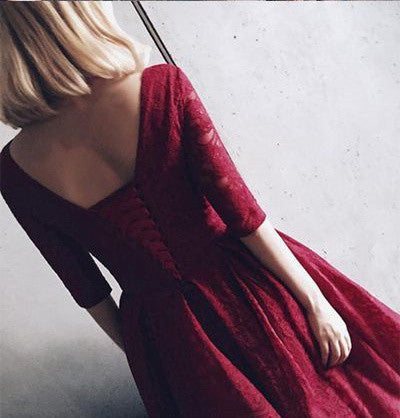 Homecoming Dress Burgundy Tea-length Short Prom Dress Party Dress Homecoming Dress BabaMila