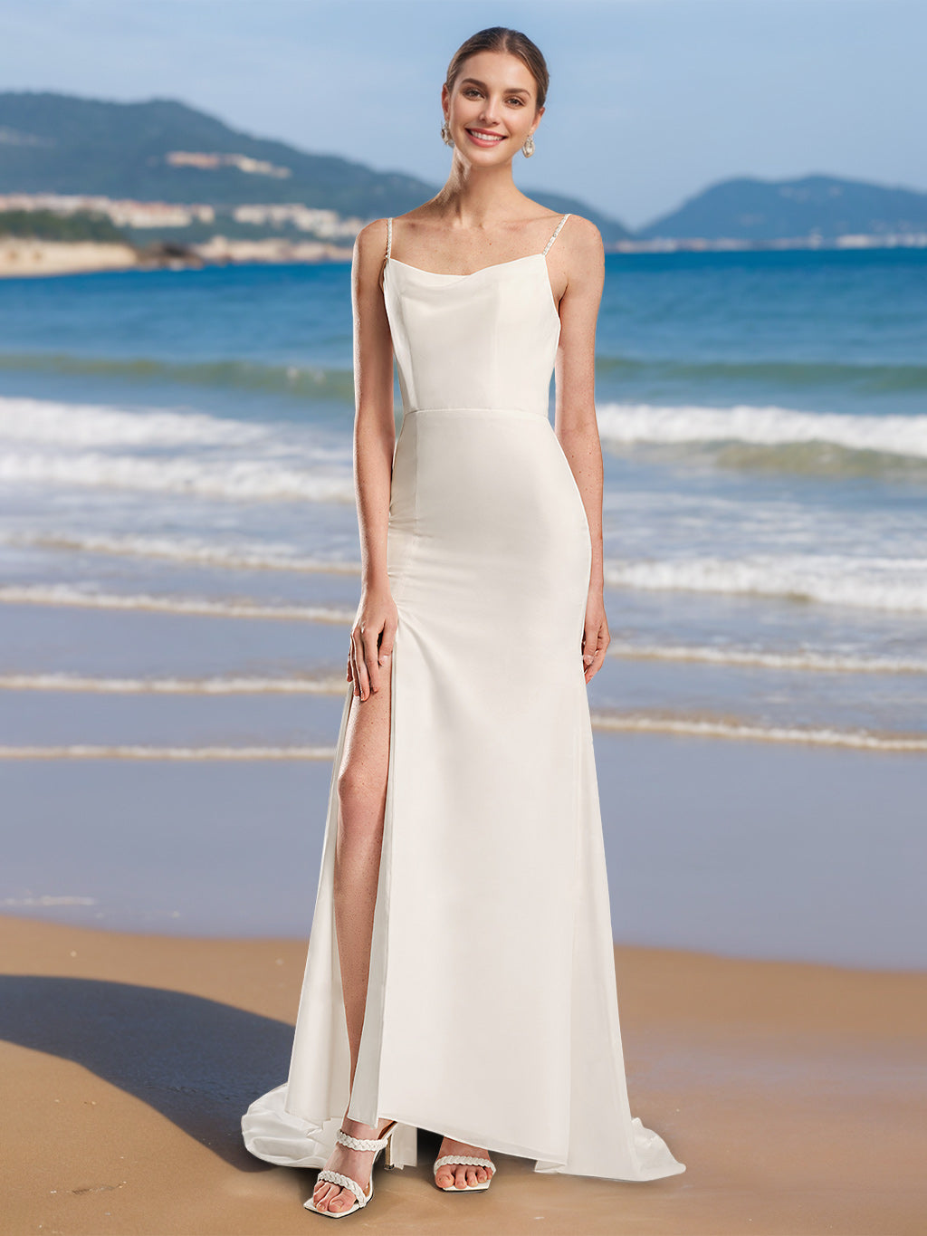 A-Line/Princess Spaghetti Straps Sleeveless Floor-Length Wedding Dress with Split Side BabaMila