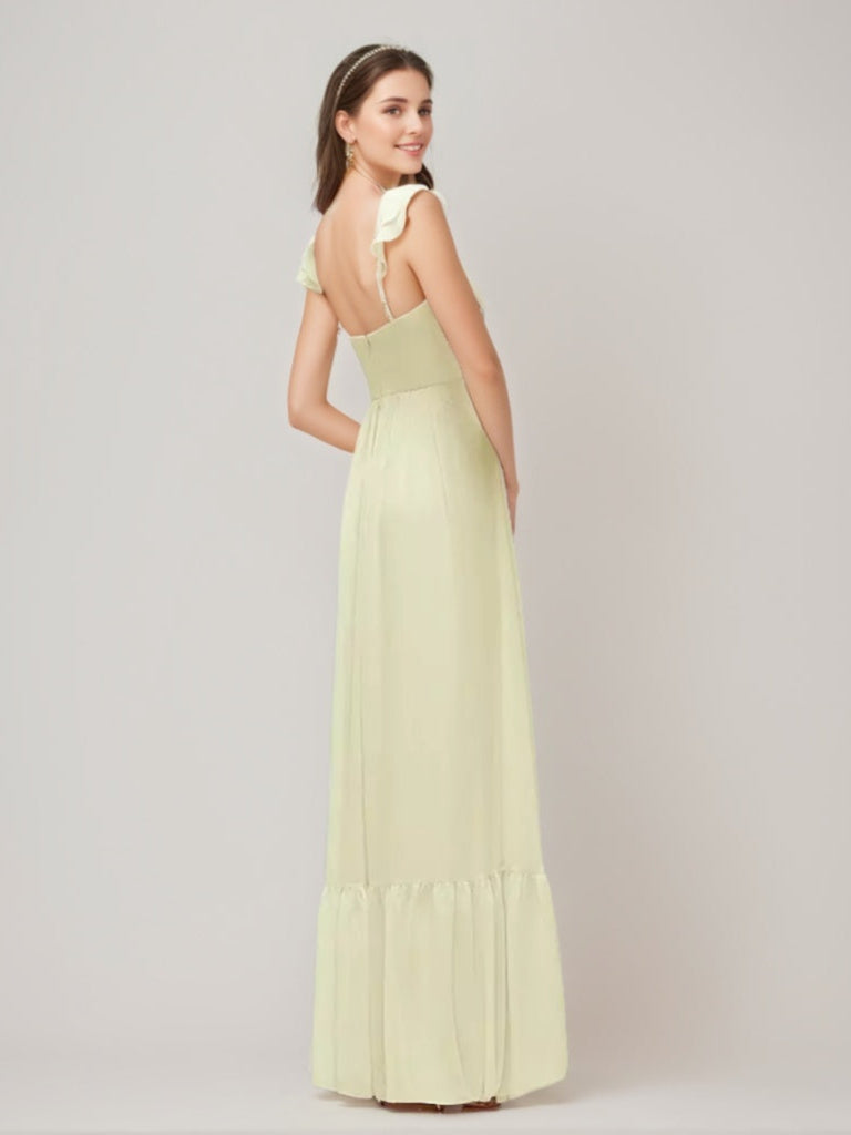 A-line/Princess Sweetheart Pleated Wedding Guest Dresses with Ruffle Straps & High Slit BabaMila