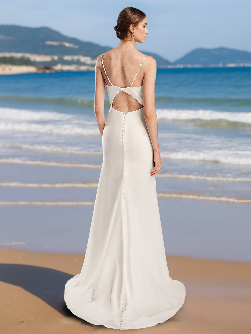 A-Line/Princess Spaghetti Straps Sleeveless Floor-Length Wedding Dress with Split Side BabaMila