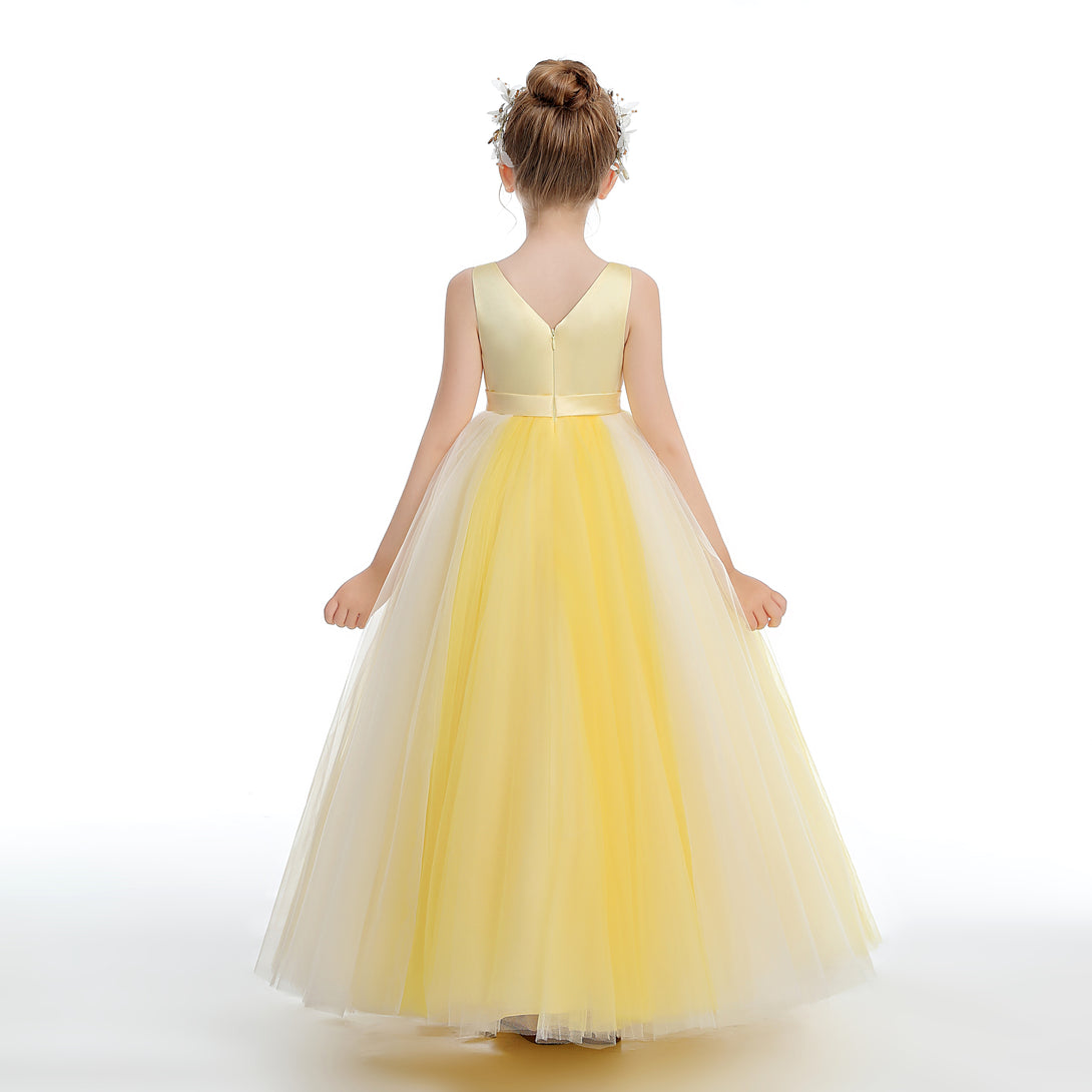 Ball Gown/Princess Sleeveless V-Neck Floor-Length Satin/Tulle Flower Girl Dresses With Belt Girls Gidiondress