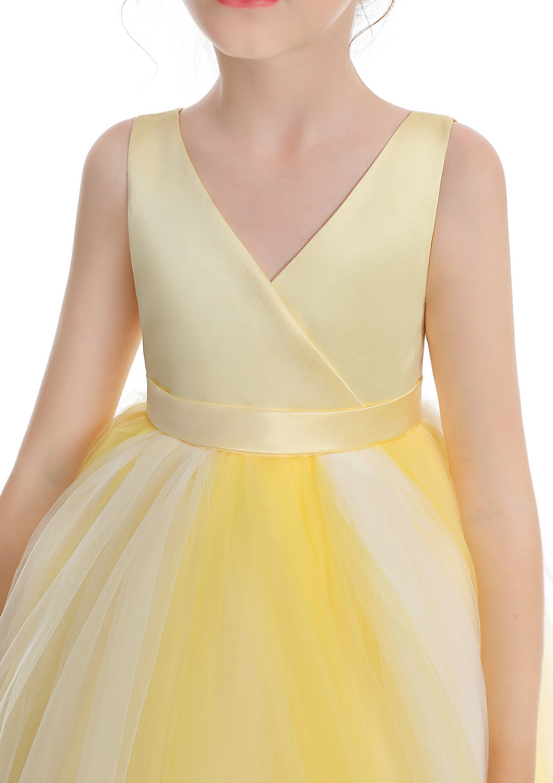 Ball Gown/Princess Sleeveless V-Neck Floor-Length Satin/Tulle Flower Girl Dresses With Belt Girls Gidiondress