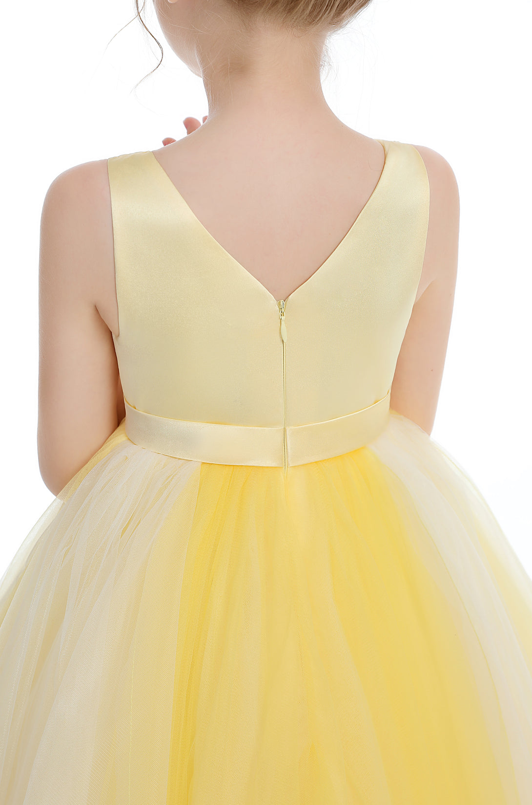 Ball Gown/Princess Sleeveless V-Neck Floor-Length Satin/Tulle Flower Girl Dresses With Belt Girls Gidiondress