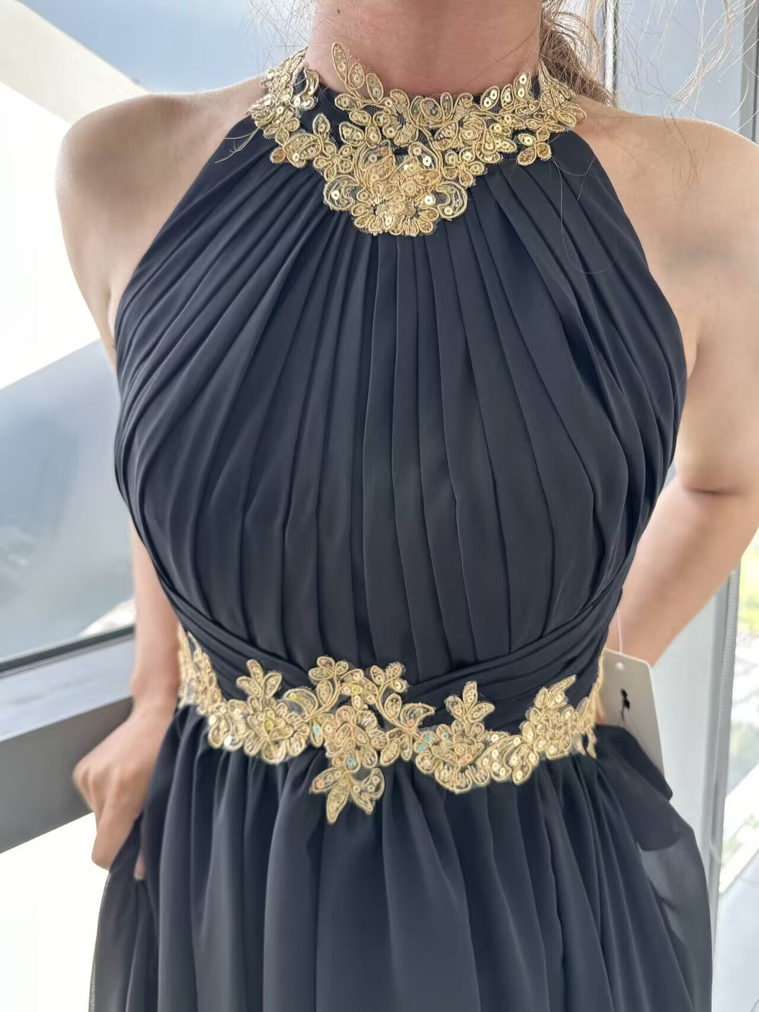 A-Line/Princess Sleeveless Halter Neck Floor-Length Evening Dress With Pleated/Appliques BabaMila