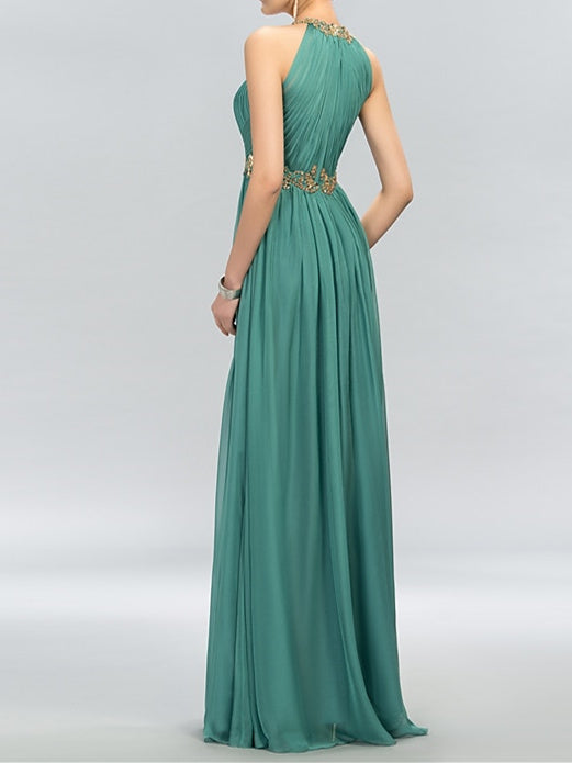 A-Line/Princess Sleeveless Halter Neck Floor-Length Evening Dress With Pleated/Appliques BabaMila