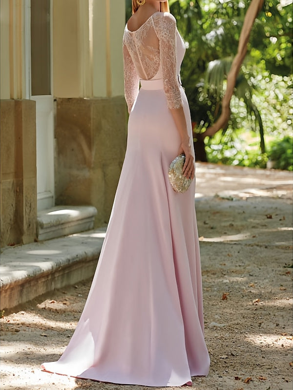 Trumpet/Mermaid Scoop 3/4 Sleeves Sweep / Brush Train Mother Of The Bride Dresses With Sash BabaMila