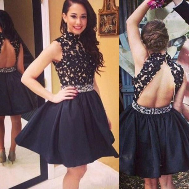 Homecoming Dress High Neck Appliques Short Prom Dress Party Dress Homecoming Dress BabaMila